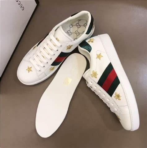 gucci trainers white bee|Gucci star and bee boots.